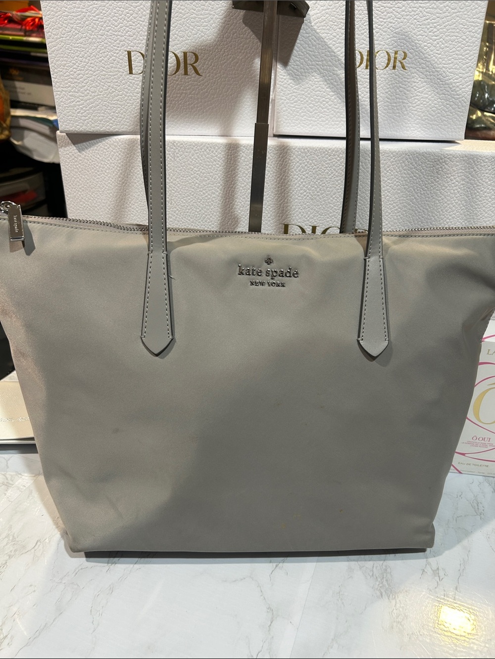 kate spade gray taupe tote